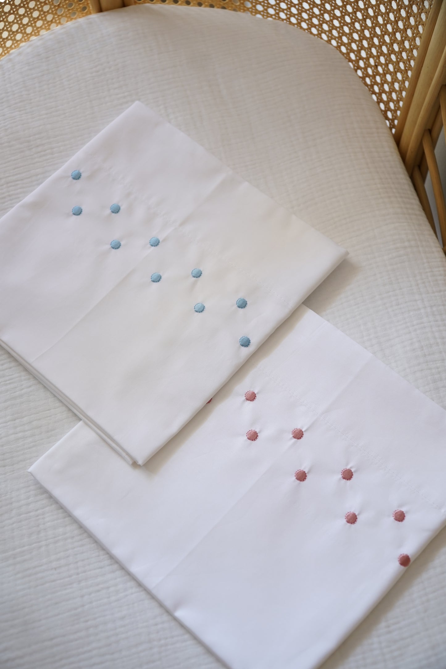 Drap Naissance Brodé Pois Rose Poudre