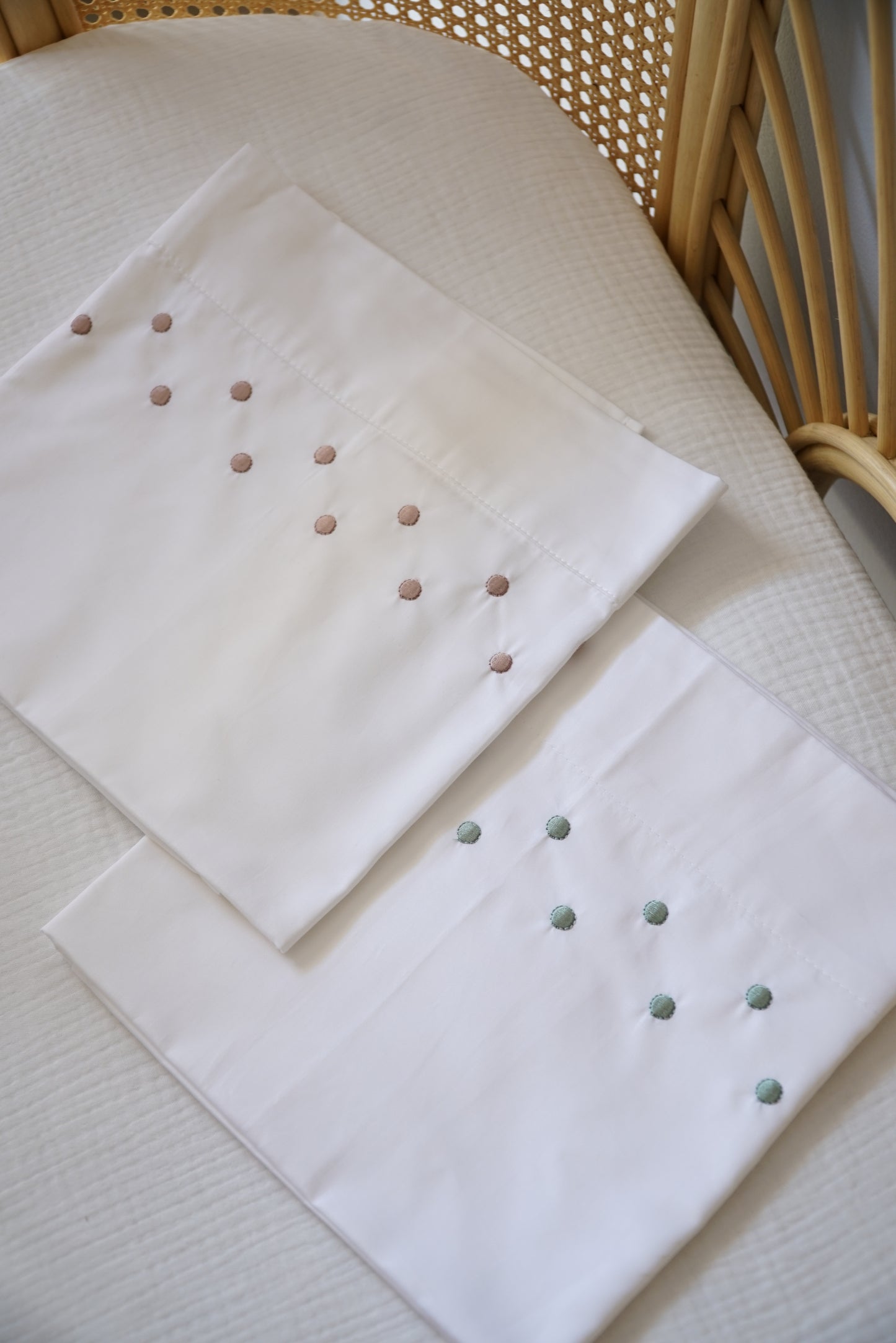 Drap Naissance Brodé Pois Beige