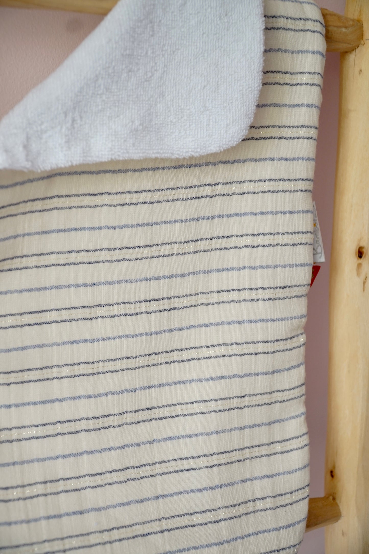 Serviette de Rot Bavoir d'épaule Gaze Ivoire Rayé Bleu