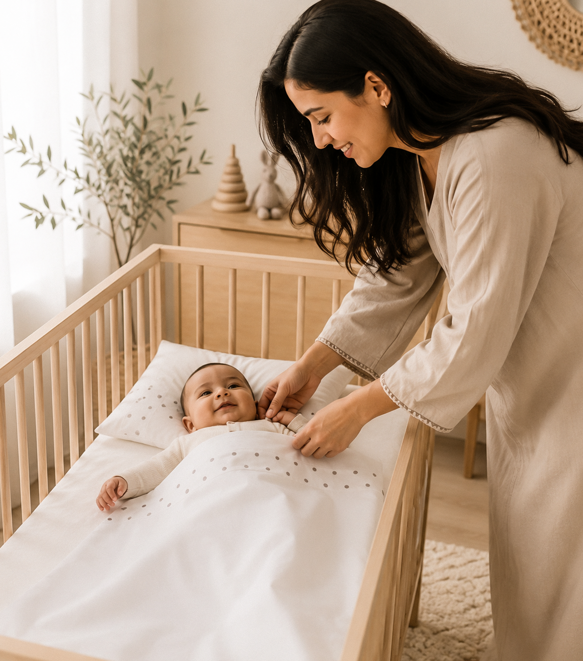 Ensemble Drap + Coussin Naissance Brodé Beige
