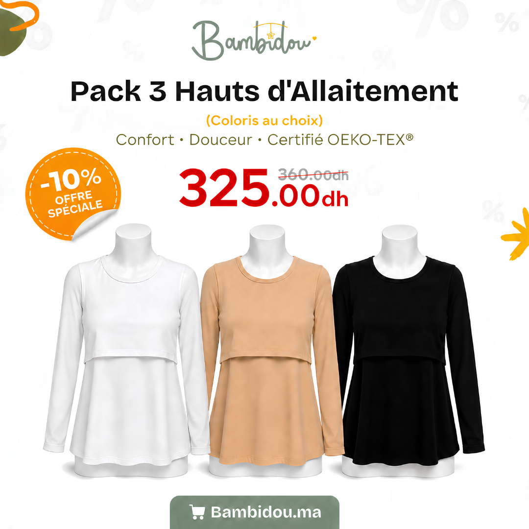 Pack 3 Hauts d'allaitement Manches Longues (Coloris au choix) ✨