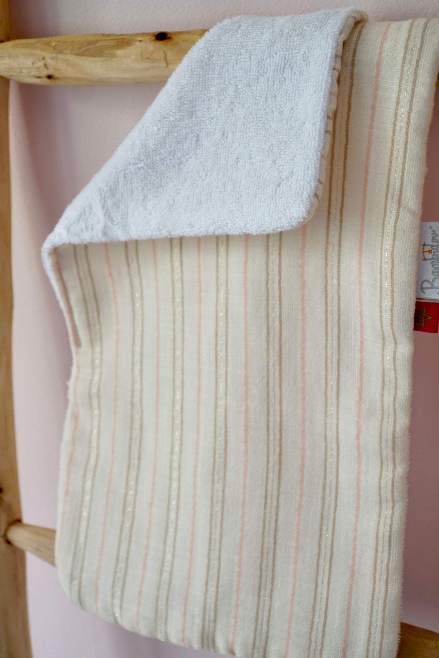 Serviette de Rot Bavoir d'épaule Gaze Ivoire Rayé Rose