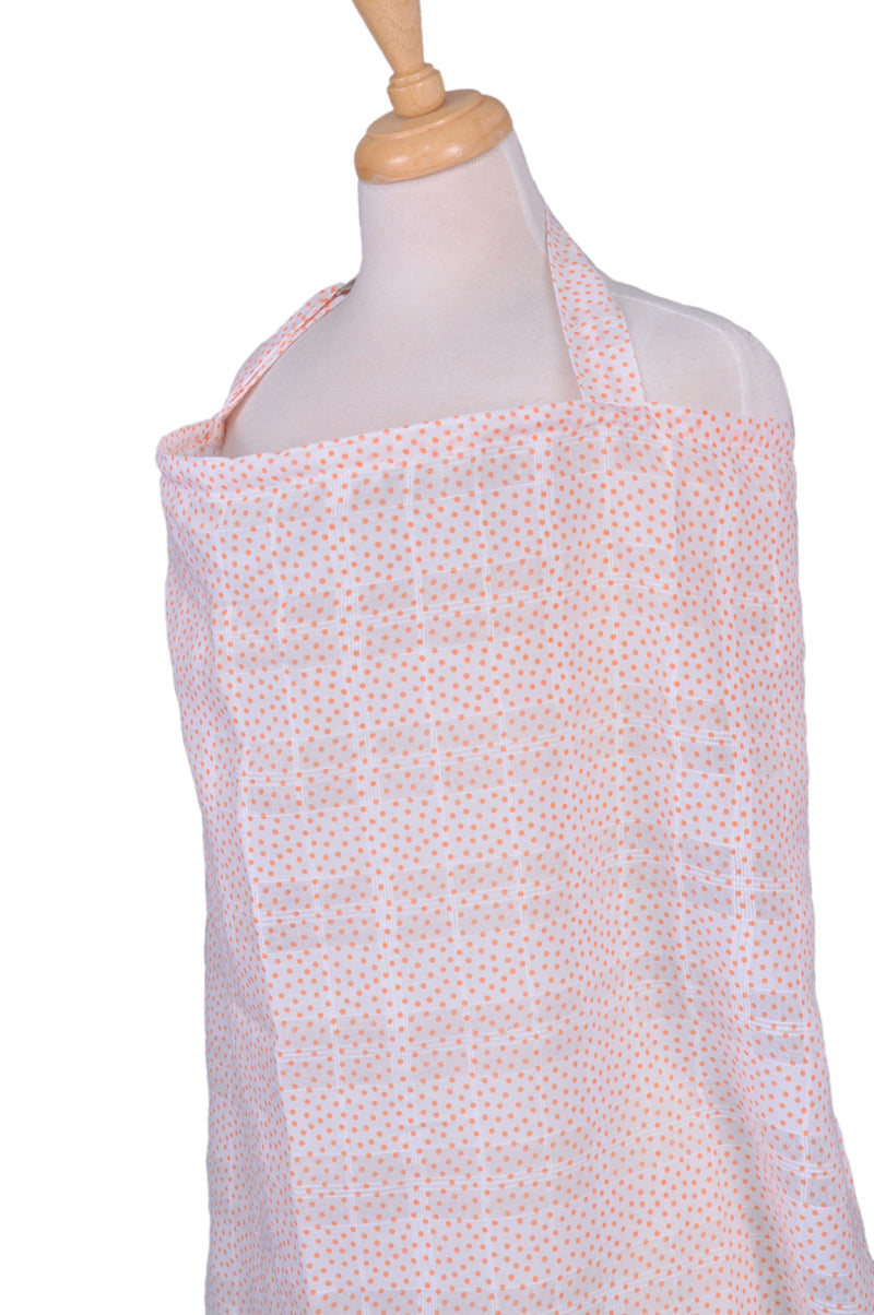 Tablier d'allaitement en gaze Blanc à pois orange