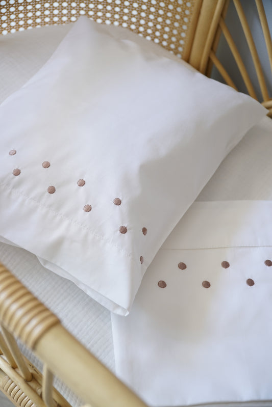 Ensemble Drap + Coussin Naissance Brodé Beige