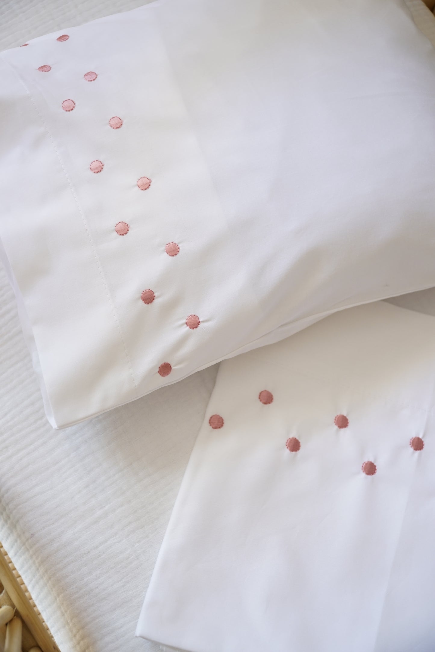 Ensemble Drap + Coussin Naissance Brodé Rose Poudre