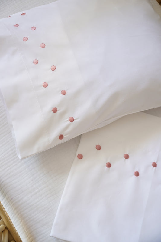 Ensemble Drap + Coussin Naissance Brodé Rose Poudre