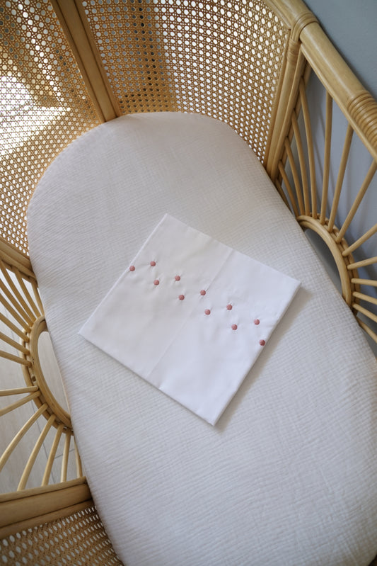 Drap Naissance Brodé Pois Rose Poudre