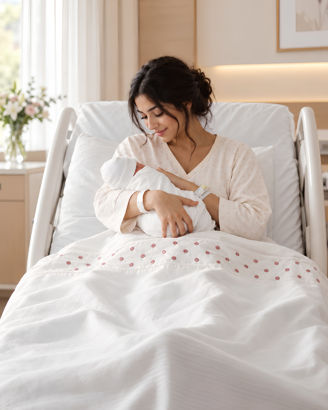 Drap Brodé Maman Rose poudre - 220 × 175 cm
