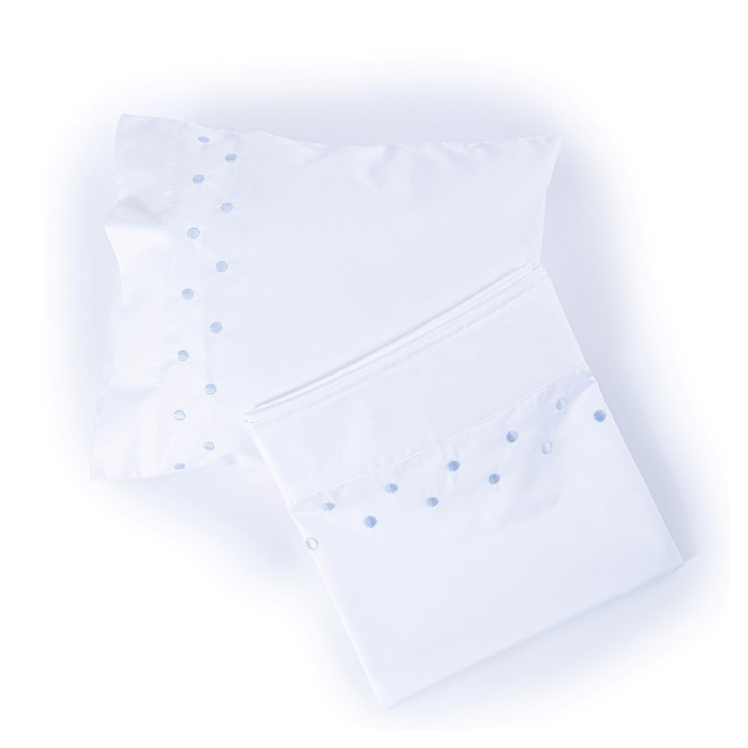 Ensemble Drap + Coussin Naissance Brodé Bleu Ciel