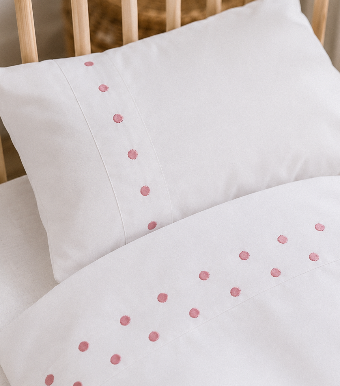 Ensemble Drap + Coussin Naissance Brodé Rose Poudre