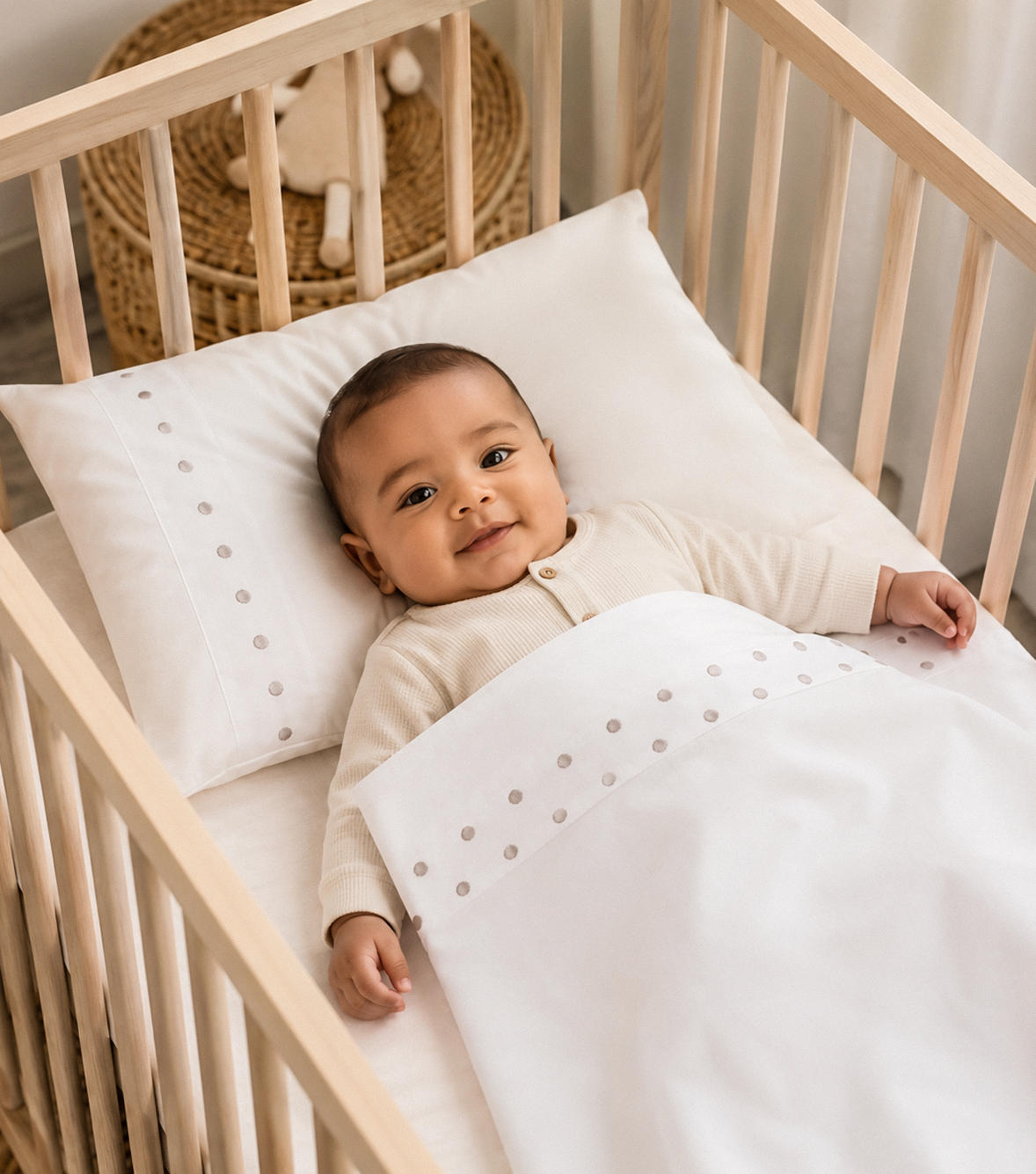 Ensemble Drap + Coussin Naissance Brodé Beige
