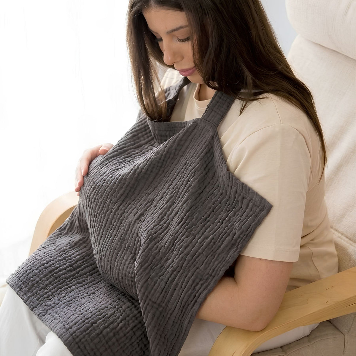 Tablier d'allaitement en gaze Gris
