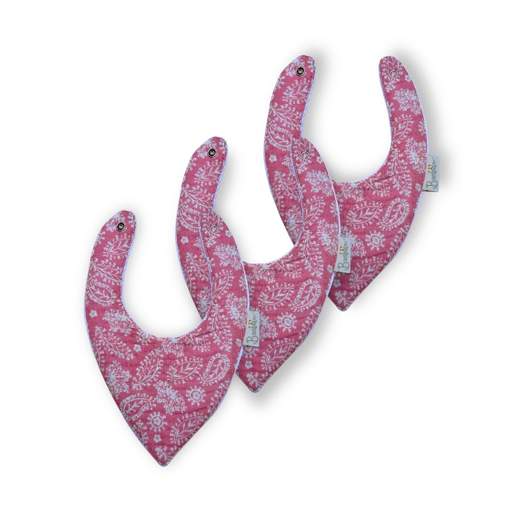 Pack 3 Bavoirs Bandana Gaze Rose