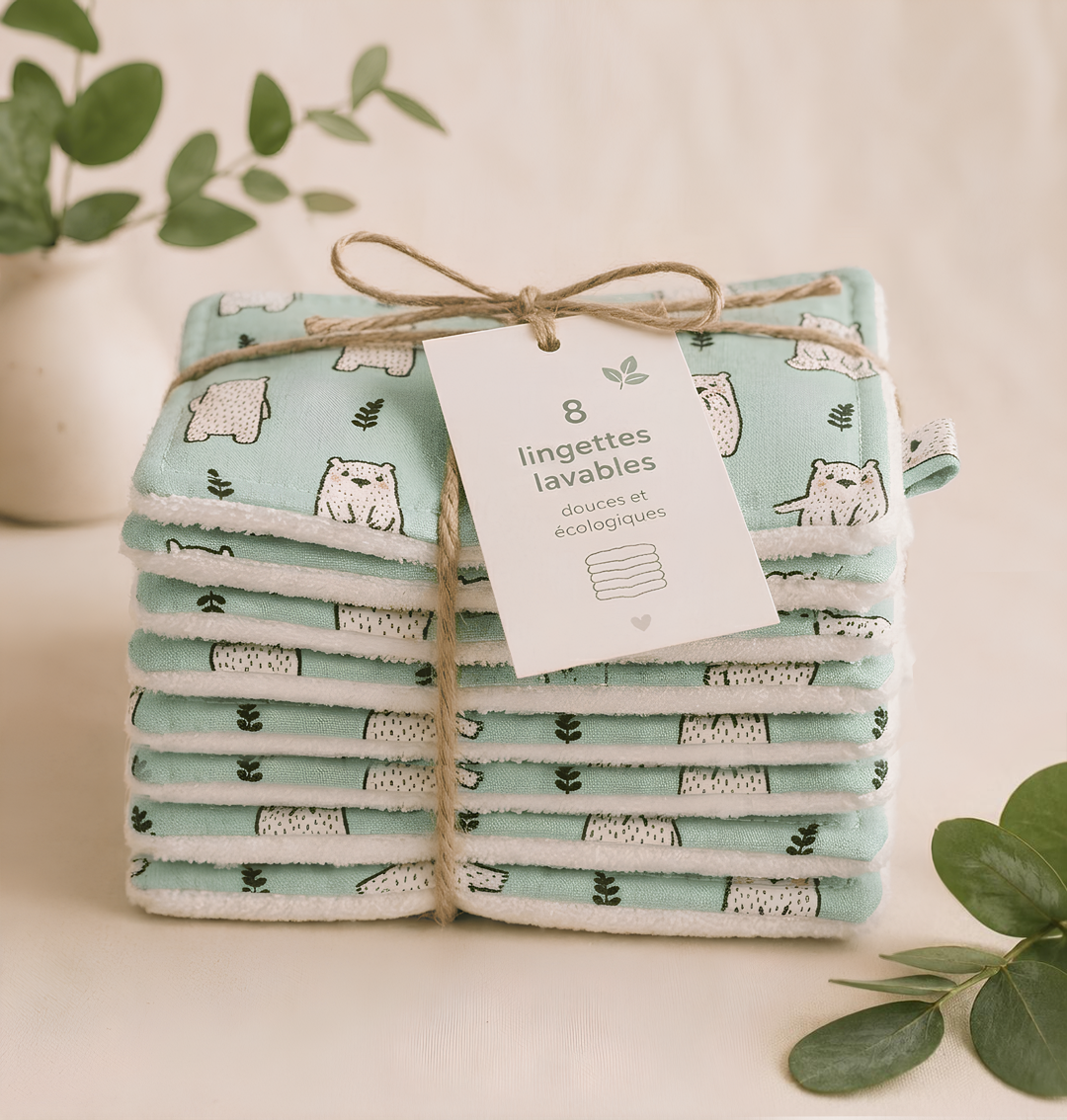 Pack 8 Lingettes Ourson Vert
